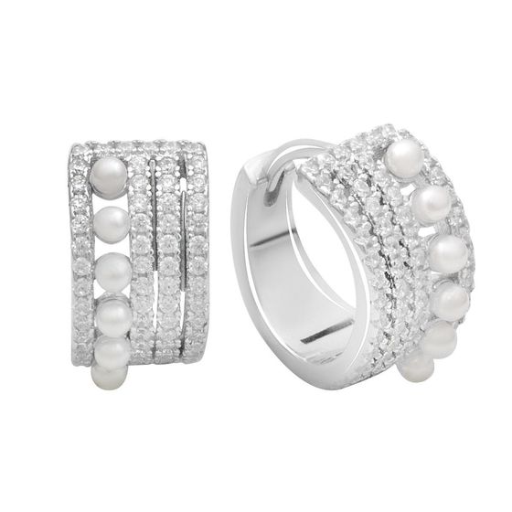 Срібні сережки з перлами, фіанітами