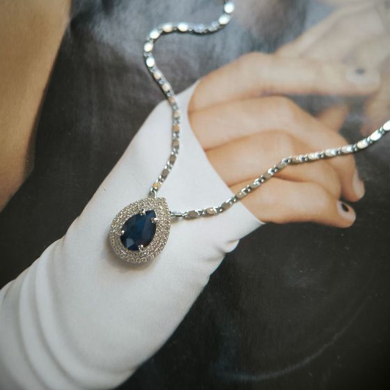 Серебряная подвеска с сапфиром 2.863ct, фианитами