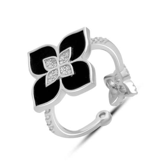 Silver ring with onyx, fianites