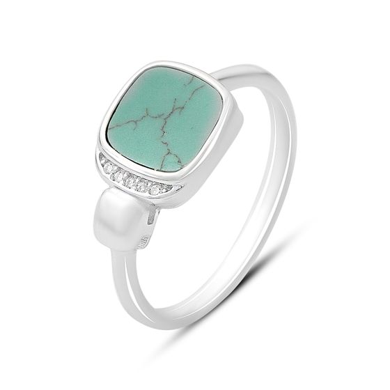 Silver ring with turquoise, fianites