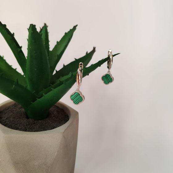 Срібні сережки з малахітом