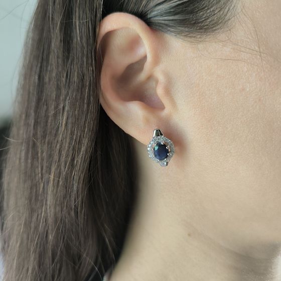 Срібні сережки з сапфіром 4.21ct, фіанітами