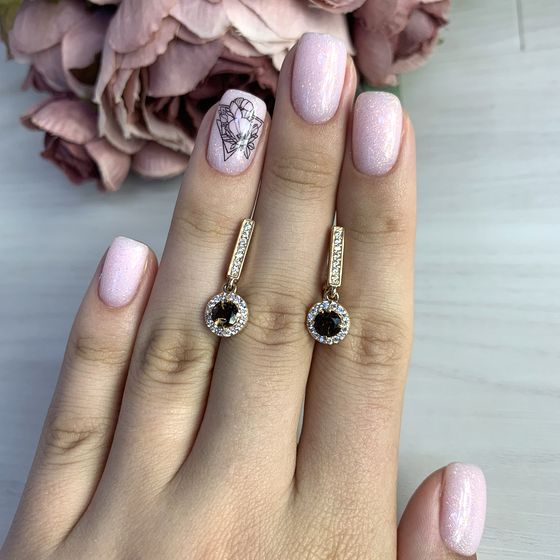 Золотые серьги с раухтопазом (дымчатым кварцем) 0.82ct