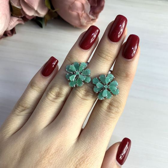 Silver Earrings with an Emerald