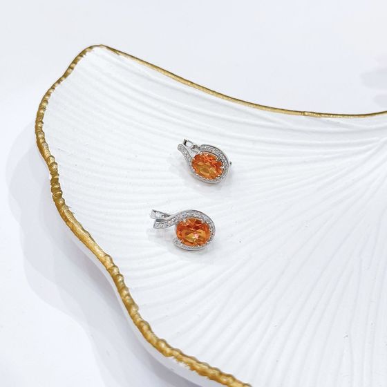 Silver earrings with gold quartz, fianites
