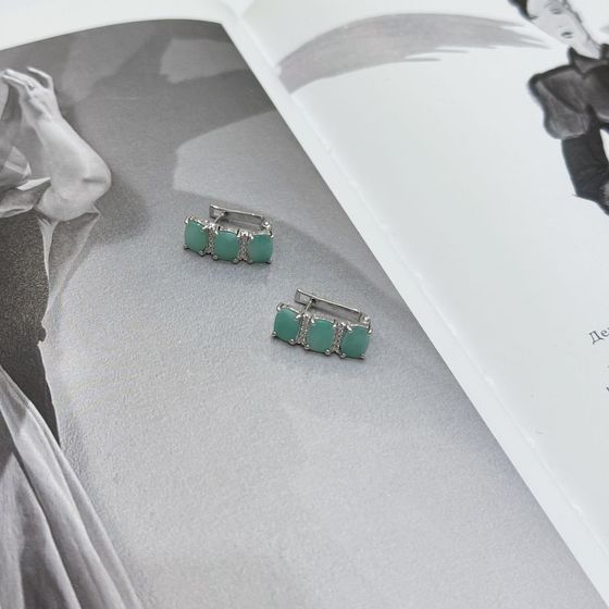 Срібні сережки зі смарагдом, фіанітами