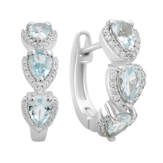 Silver earrings with topaz 3.189ct, cubic zirconia