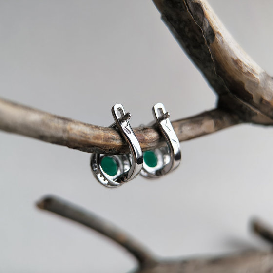 Silver earrings with agate 1.934ct, cubic zirconia