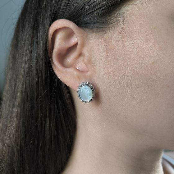 Срібні сережки з перламутром, фіанітами