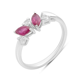 Серебряное кольцо с рубином, фианитами