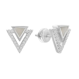 Срібні сережки з перламутром, фіанітами