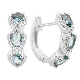 Срібні сережки з топазом Лондон Блю 2.509ct, фіанітами