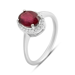 Серебряное кольцо с рубином 1.948ct, фианитами