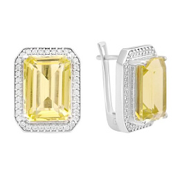 Срібні сережки із зеленим кварцом 15.548ct, фіанітами