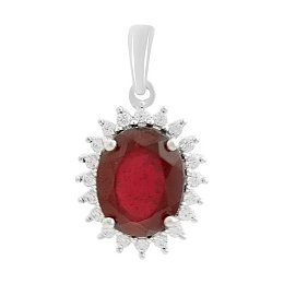 Срібна підвіска з рубіном 3,92 карата, фіанітами