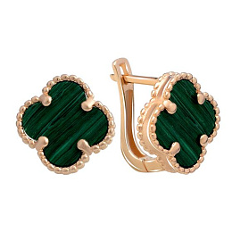Gold earrings with malachite