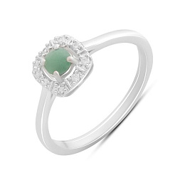 Срібна каблучка зі смарагдом, фіанітами