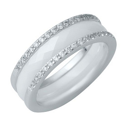 Silver ring with ceramic and cubic zirconia