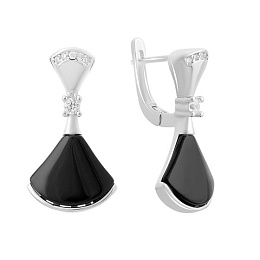 Silver earrings with onyx, fianites