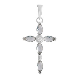 Sterling silver cross with topaz London Blue 2.529ct, phianites