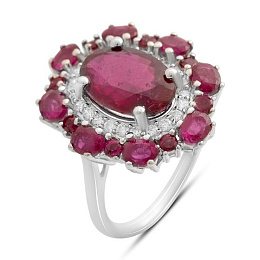 Серебряное кольцо с рубином, фианитами