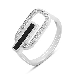 Серебряное кольцо с ониксом, фианитами