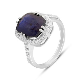 Sterling silver ring with sapphire 7.803ct, phianites