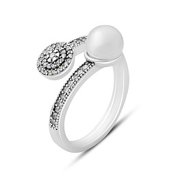 Срібна каблучка з перлами, фіанітами