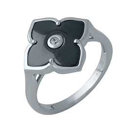 Silver ring with ceramic and cubic zirconia