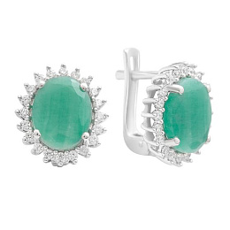 Срібні сережки зі смарагдом 5,635 карата та фіанітами