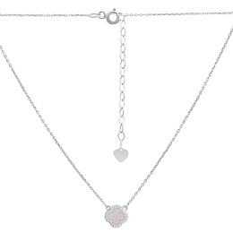 Silver necklace with mother-of-pearl, phianites