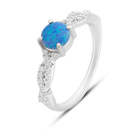 Серебряное кольцо с опалом, фианитами
