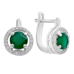 Серебряные серьги с агатом 1.994ct, фианитами