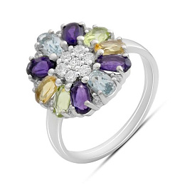 Срібна каблучка з аметистом 3.048ct, цитрином, хризолітом, топазом