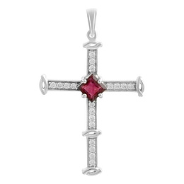 Silver cross with a 1.53ct ruby and cubic zirconia
