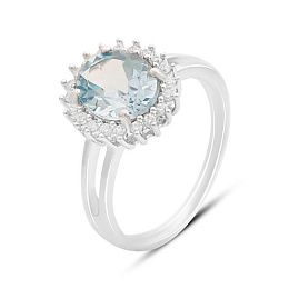 Серебряное кольцо с топазом 3.265ct, фианитами