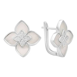 Silver earrings with mother-of-pearl, fianites