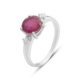 Серебряное кольцо с рубином 2.963ct, фианитами