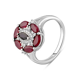 Серебряное кольцо с сапфиром, рубином