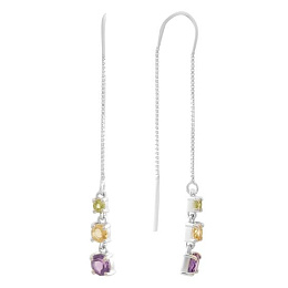 Серебряные серьги с аметистом 1.783ct, цитрином, хризолітом