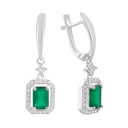 Серебряные серьги с агатом 3.036ct, фианитами