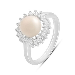 Silver ring with pearls, fianites