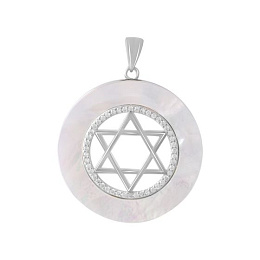 Silver pendant with mother-of-pearl, phianites