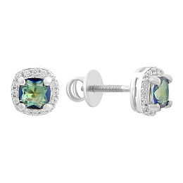 Silver earrings with mystic topaz 1.156ct, cubic zirconia