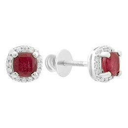 Срібні сережки з рубіном 2.146ct, фіанітами