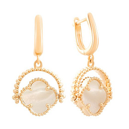 Золотые серьги с перламутром, фианитами 0.02ct