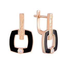 Золоті сережки з емаллю, фіанітами 0.04ct