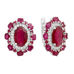 Серебряные серьги с рубином 14.72ct, фианитами