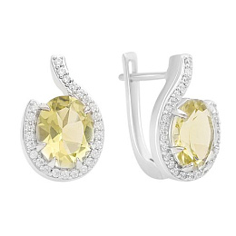 Срібні сережки із зеленим кварцом 5.125ct, фіанітами