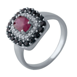 Silver ring with a 2.313-carat ruby and a sapphire